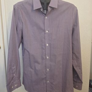 Banana Republic Large Slim Fit Non-Iron Cotton Dress Shirt Red Blue Check